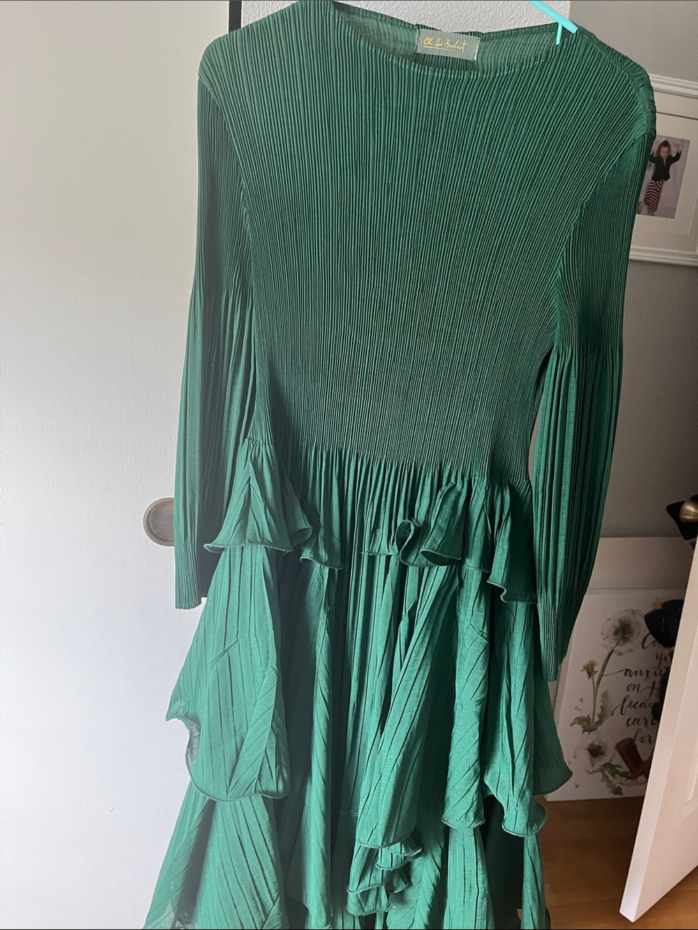 Emerald Green Ruffle Pleated Dress OS